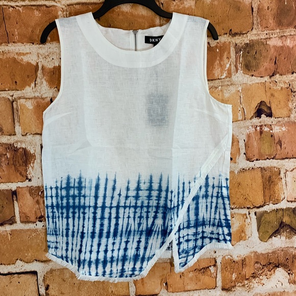 DKNY Printed Fringed Hem Asymmetrical Top - Picture 4 of 7